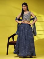 Dark Grey Georgette Embroidered Lehenga choli with Dupatta - Dhara | Grocsy