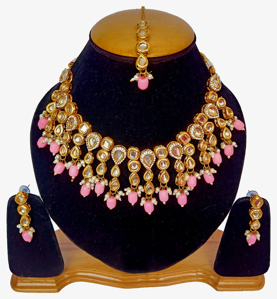 Joban Fashion Hand Made High Quality Gold Plated Base Metal Alloy Kundan Stone Studded Kundan Jewellery Set | Grocsy