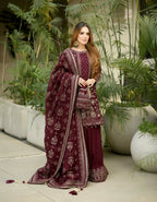 Teeya Creation Maroon Faux georgette Designer heavy work Wedding Wear Palazzo pair | Grocsy