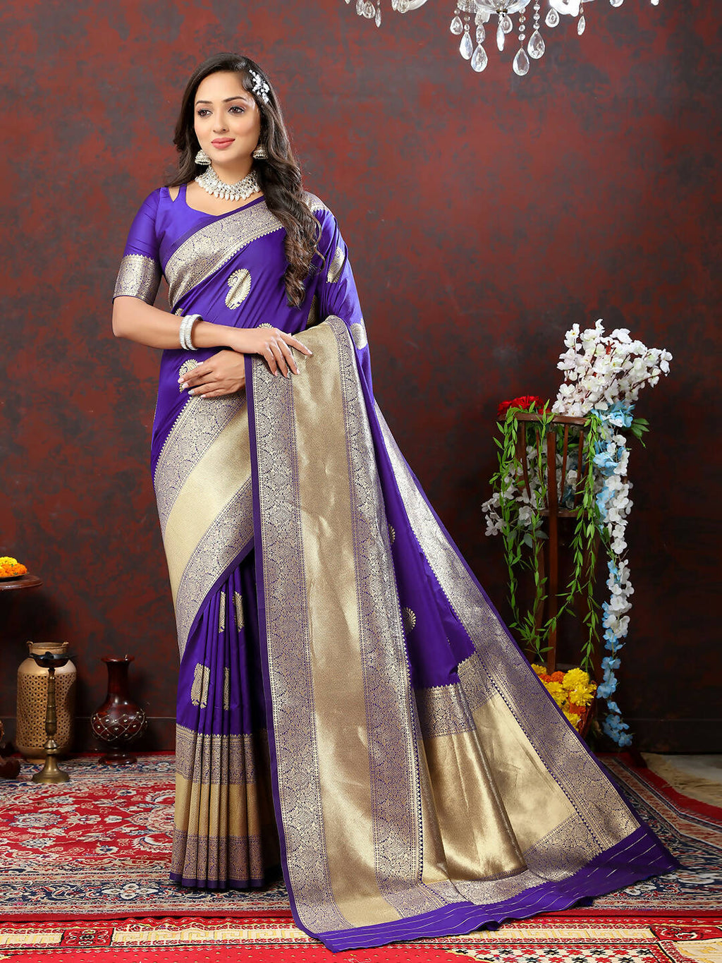 Lorenvalley Fashion Purple Soft Silk Woven Design Gold Zari Weaving Saree | Grocsy