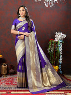 Lorenvalley Fashion Purple Soft Silk Woven Design Gold Zari Weaving Saree | Grocsy