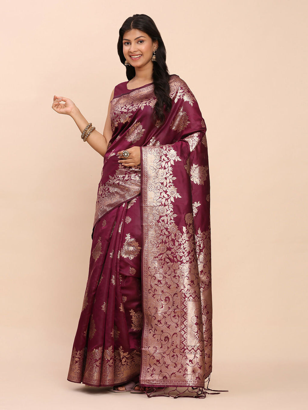 Shree Shyam Fashion Banarasi Silk Purple Saree | Grocsy