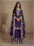 Vastranavya Glamorous Purple Chinon Palazzo Suit With Intricate Sequins Embroidery Work with Dupatta | Grocsy