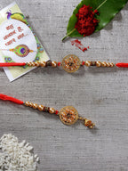NVR Women & Men Set of 2 Gold-Toned Bhaiya Bhabi Rakhi With Roli Chawal & Chocolate | Grocsy
