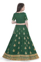 Dwiden Green Kamal Tafetta Sattin Semi-Stitched Girl's Lehenga Choli | Grocsy