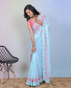 Vamsee Rashmika Sky Blue Georgette Saree | Grocsy