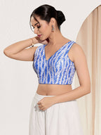 Joban Fashion Blue Viscose Rayon Padded Blouse With V Neck Sleeveless | Grocsy