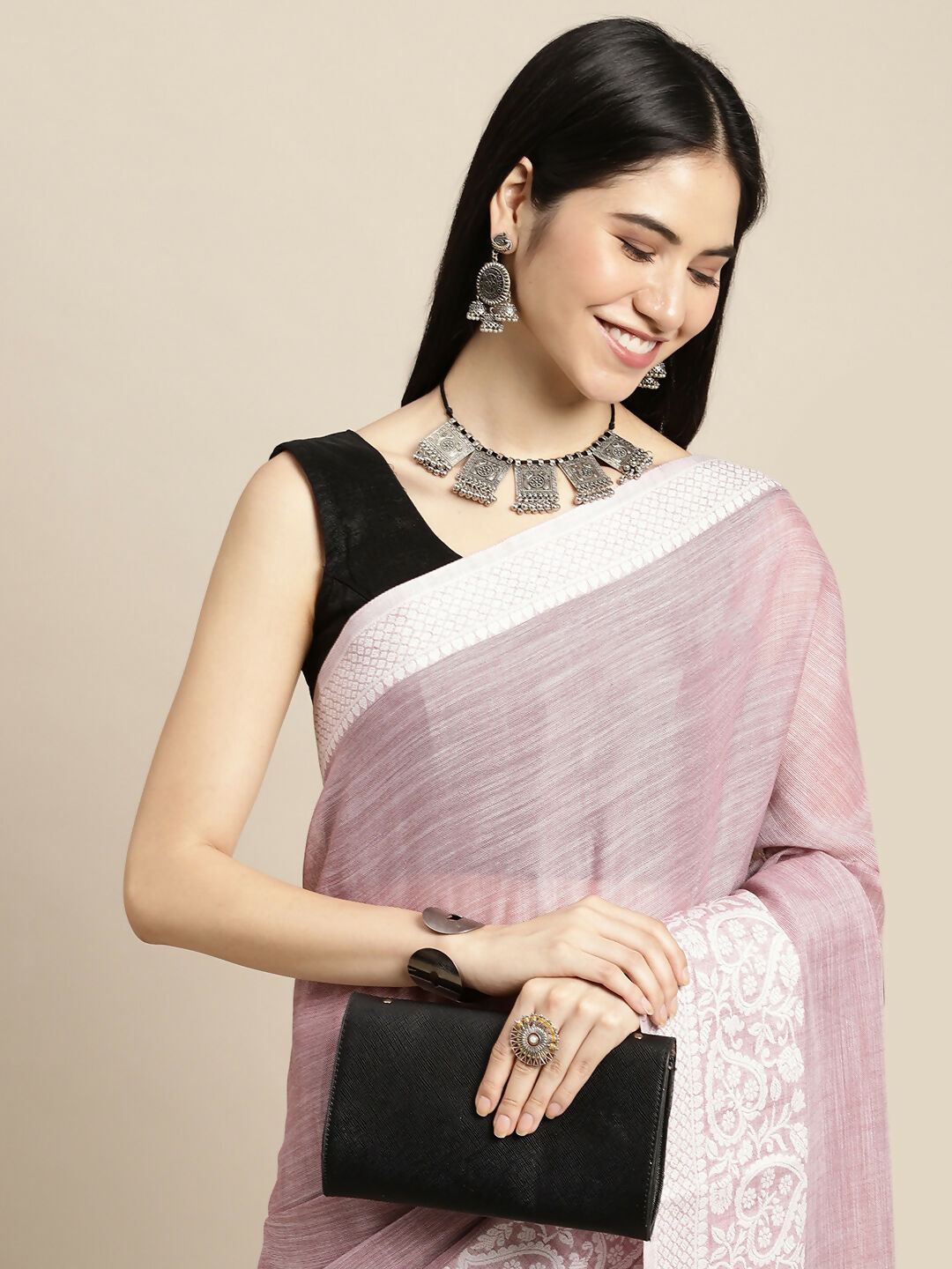 Shree Shyam Fashion Linen Purple Saree | Grocsy