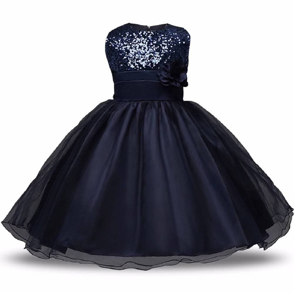 Asmaani Baby Girl's Navy Blue Color Satin A-Line Maxi Full Length Dress (AS-DRESS-22044) | Grocsy
