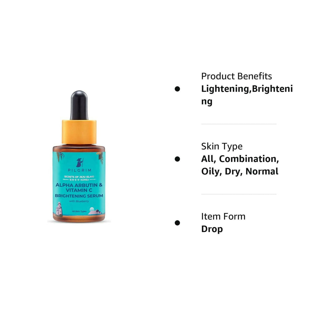 Pilgrim 2% Alpha Arbutin & 3% Vitamin C Brightening Face Serum For Glowing Skin - Korean Skin Care | Grocsy