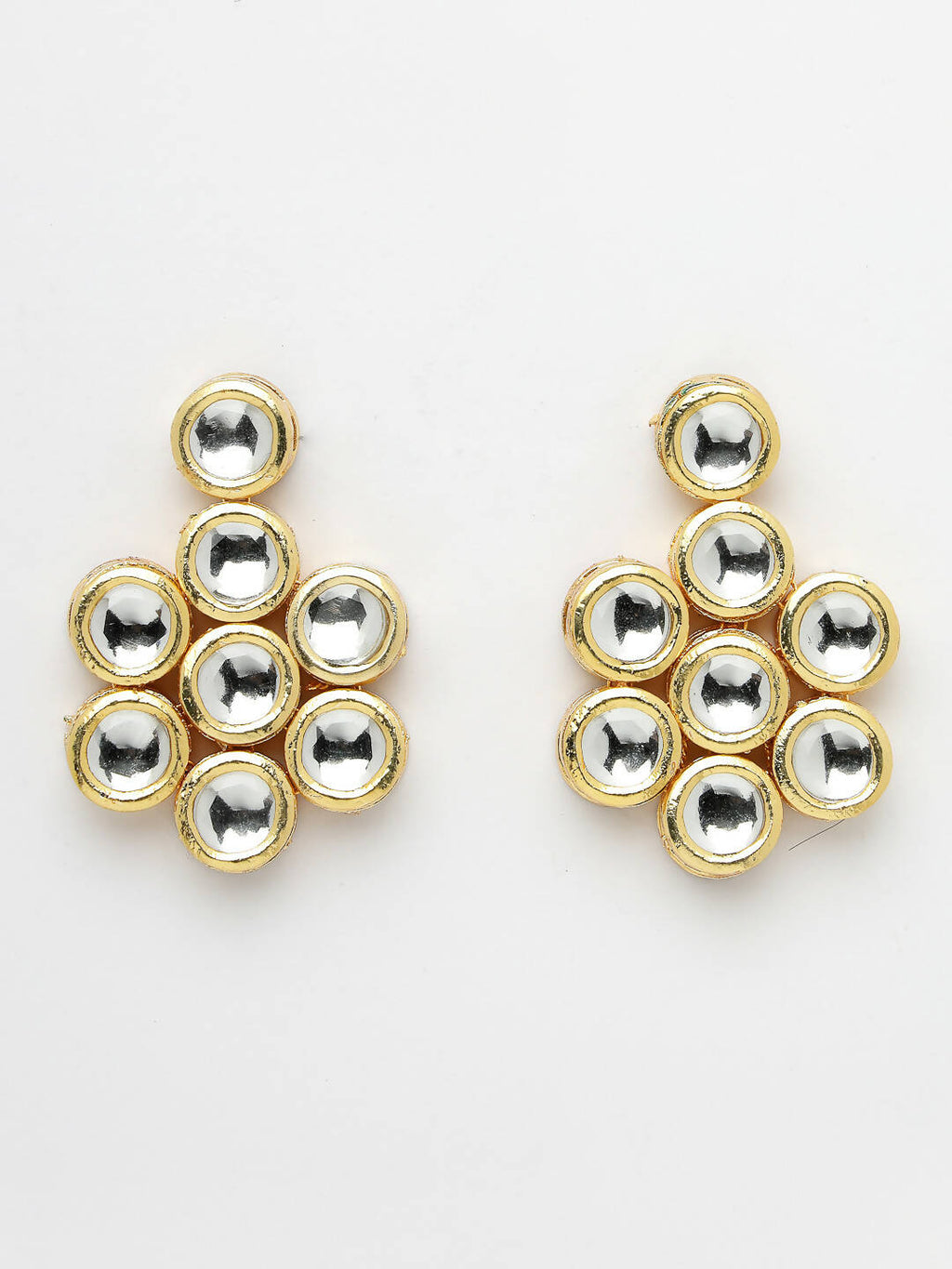 NVR Women's Gold-Polished Kundan 2 Layered Handcrafted Jewellery Sets With Drop Earrings | Grocsy