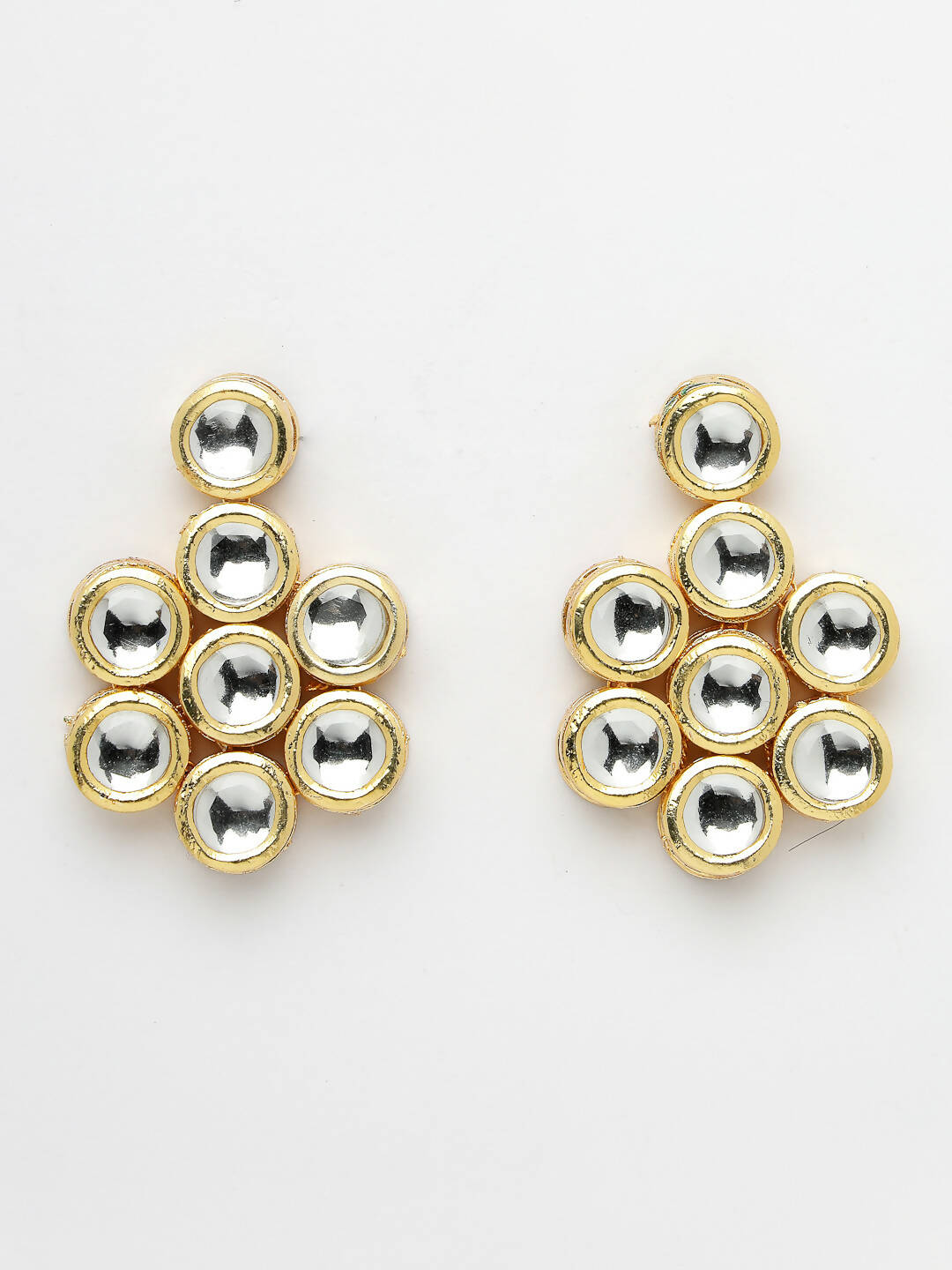 NVR Women's Gold-Polished Kundan 2 Layered Handcrafted Jewellery Sets With Drop Earrings | Grocsy