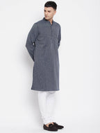 Even Apparels Grey Color Pure Cotton Men's Kurta With Band Collar | Grocsy