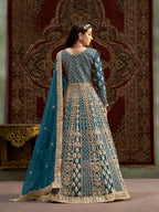 Anaita Teal Embroidered Net Anarkali Suit | Grocsy