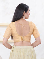 Joban Fashion Light-Gold Tissue Elbow Sleeveless Back Open Blouse | Grocsy