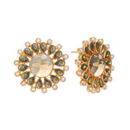 Nuyug 22K Gold Plated Faux Smoky Quartz & Crystal Studded Contemporary Floral Studs | Grocsy