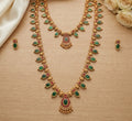 Jewel City Green Emerald Necklace Set Long Haram Temple Jewelry Set | Grocsy