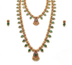 Jewel City Green Emerald Necklace Set Long Haram Temple Jewelry Set | Grocsy