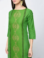 Aniyah Cotton Block Printed Green Color Straight Kurta (AN-129K) | Grocsy