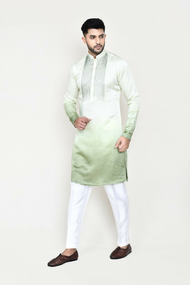 Joban Fashion Green Colored Satin Silk Fabric Kurta With Straight Fit Pant | Grocsy
