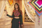 Green Viscose Rayon Thread Embroidered Work With Mirror All Over Navratri Lehenga Choli With Dupatta - Raas | Grocsy