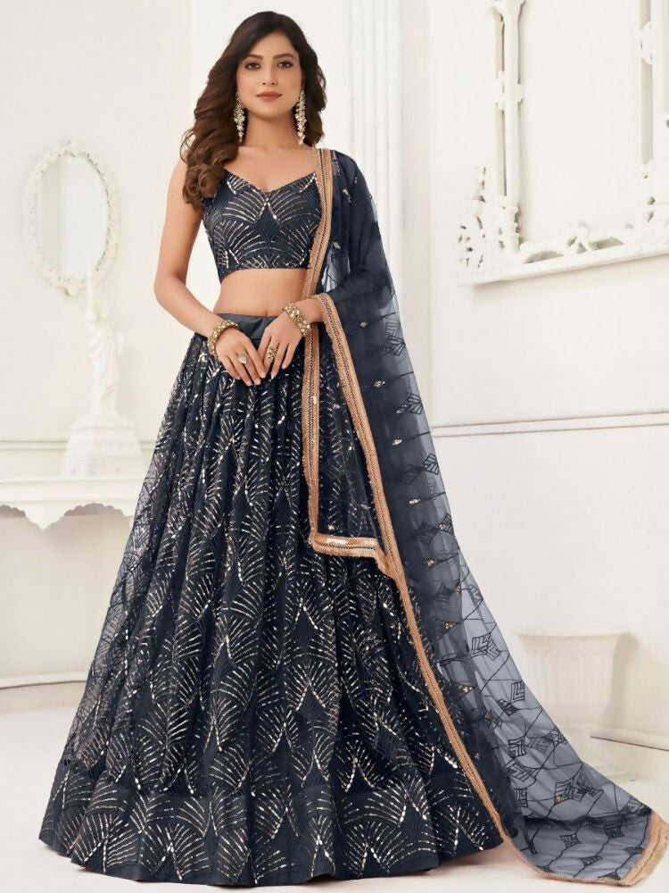 Black Butterfly Soft Net Embroidery With Real Mirror Work Lehenga Choli - Jihu Culture | Grocsy