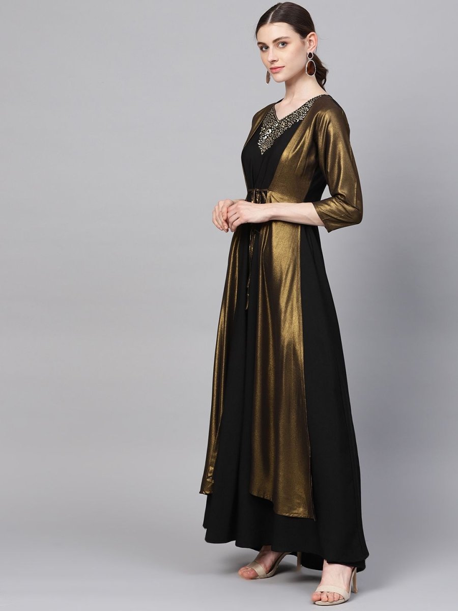 Ahalyaa Women's Black Crepe Dress with Attached Jacket | Grocsy