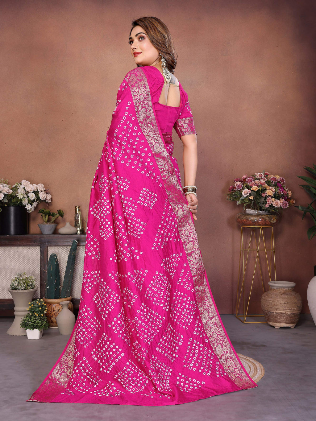 Aastha Fashion Pink Pure Dola Silk Handmade Original Bandhej Saree | Grocsy