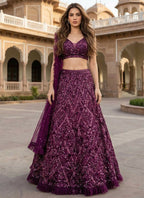 Lehenga Mart Wine Velvet Designer Bollywood Style Wedding Wear Lehenga Choli | Grocsy