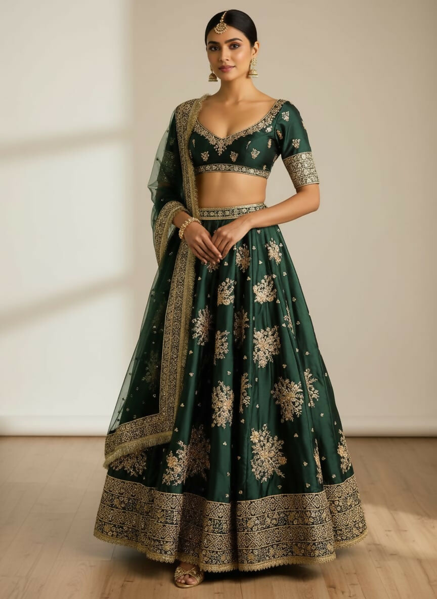 Lehenga Mart Designer Indian Wedding Lehenga Choli-Green | Grocsy
