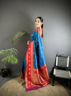 Joban Fashion Royal Blue Banarasi Soft Silk Woven Butti Saree | Grocsy