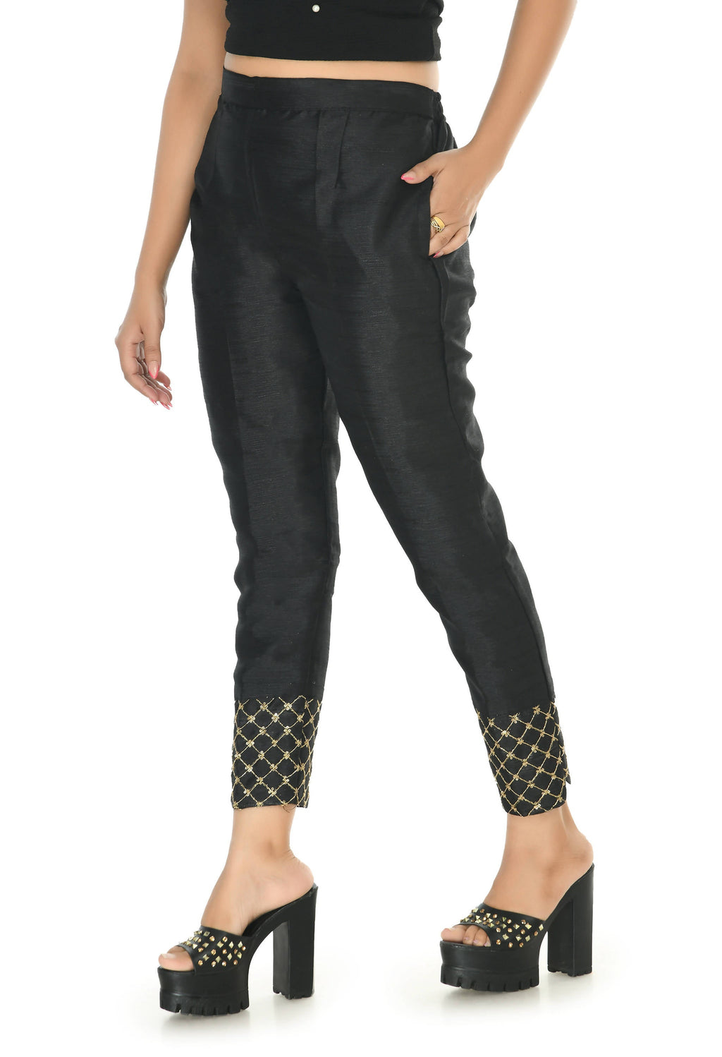 Mominos Fashion Moeza Silk Black Color Pant | Grocsy