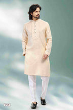 Raivat Ethnic Linen Cotton Pintux Work Kurta Pajama In Beige Colour | Grocsy