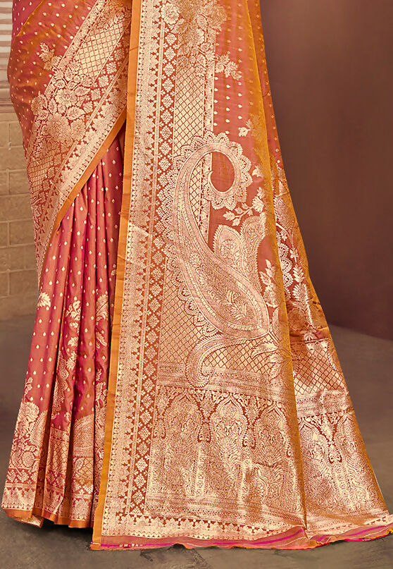 Sangam Prints Orange Silk Woven Work Traditional Saree | Grocsy