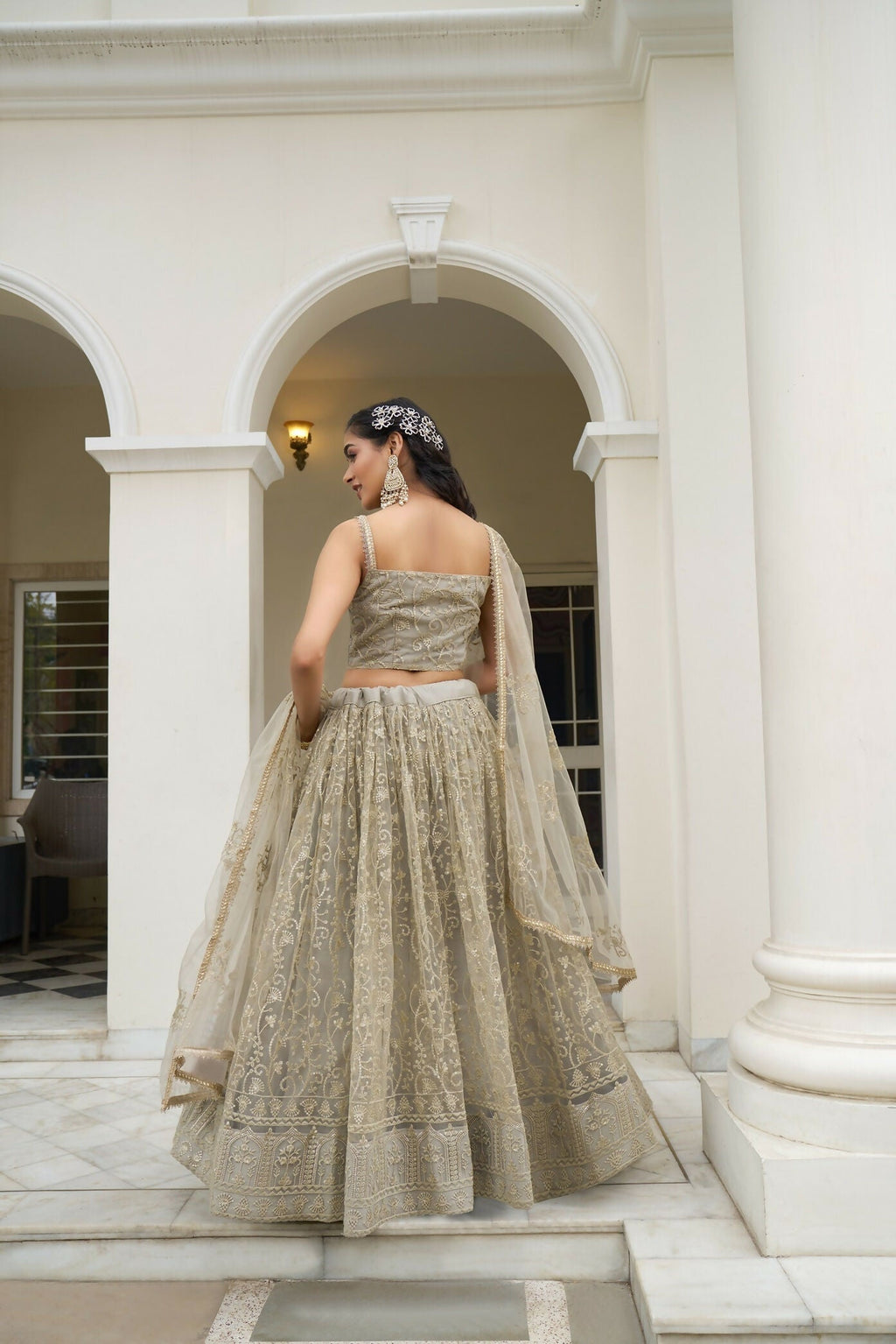 Eilara Glamorous Ivory Butterfly Net With Thread And Sequence Embroidered Work Fancy Lace Lehenga Choli For Wedding | Grocsy