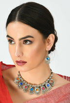 Mominos Fashion Johar Kamal Women Oxidised Silver-Plated Brass Finish Kundan Choker (Multi) | Grocsy