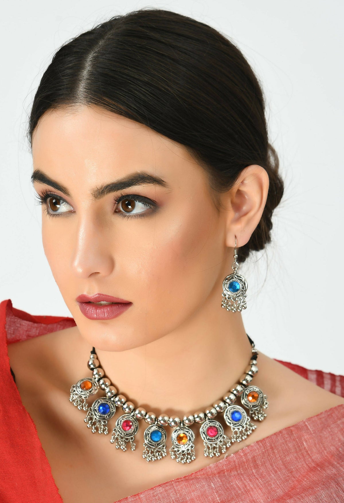 Mominos Fashion Johar Kamal Women Oxidised Silver-Plated Brass Finish Kundan Choker (Multi) | Grocsy