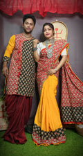 Exclusive Collection Saree With Blouse Piece For Women And Men's Kurta - Yellow | Grocsy