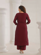 Ethnic Festive Wear Vichitra Silk Wine Stitched Suit With Dupatta - Tanisha | Grocsy