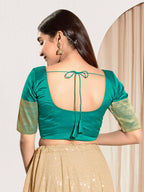 Joban Fashion Rama Green Taffeta Silk Padded Blouse With Round Neck Elbow Sleeves | Grocsy