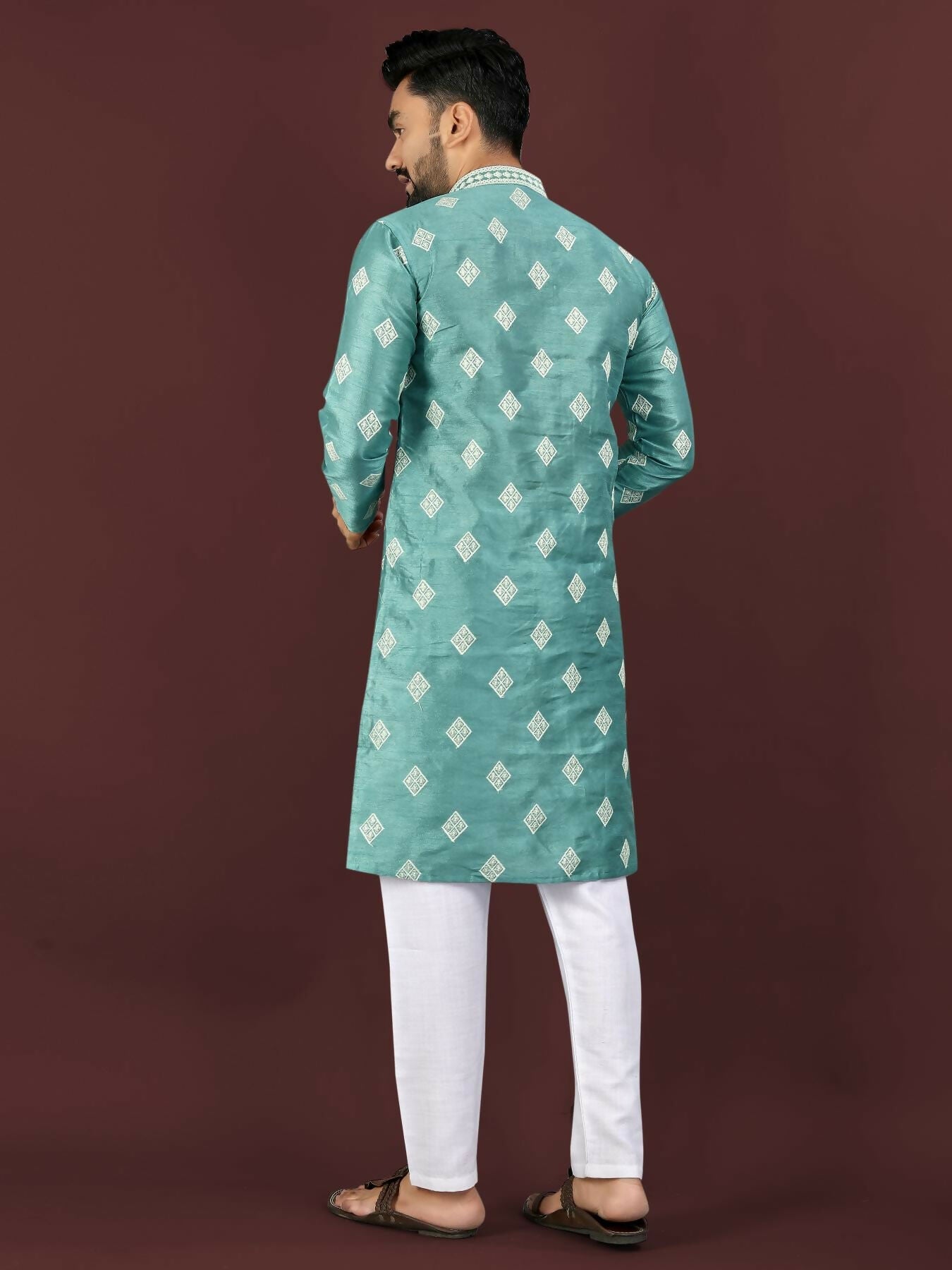 Anaita Blue Embroidered Silk Straight Kurta | Grocsy