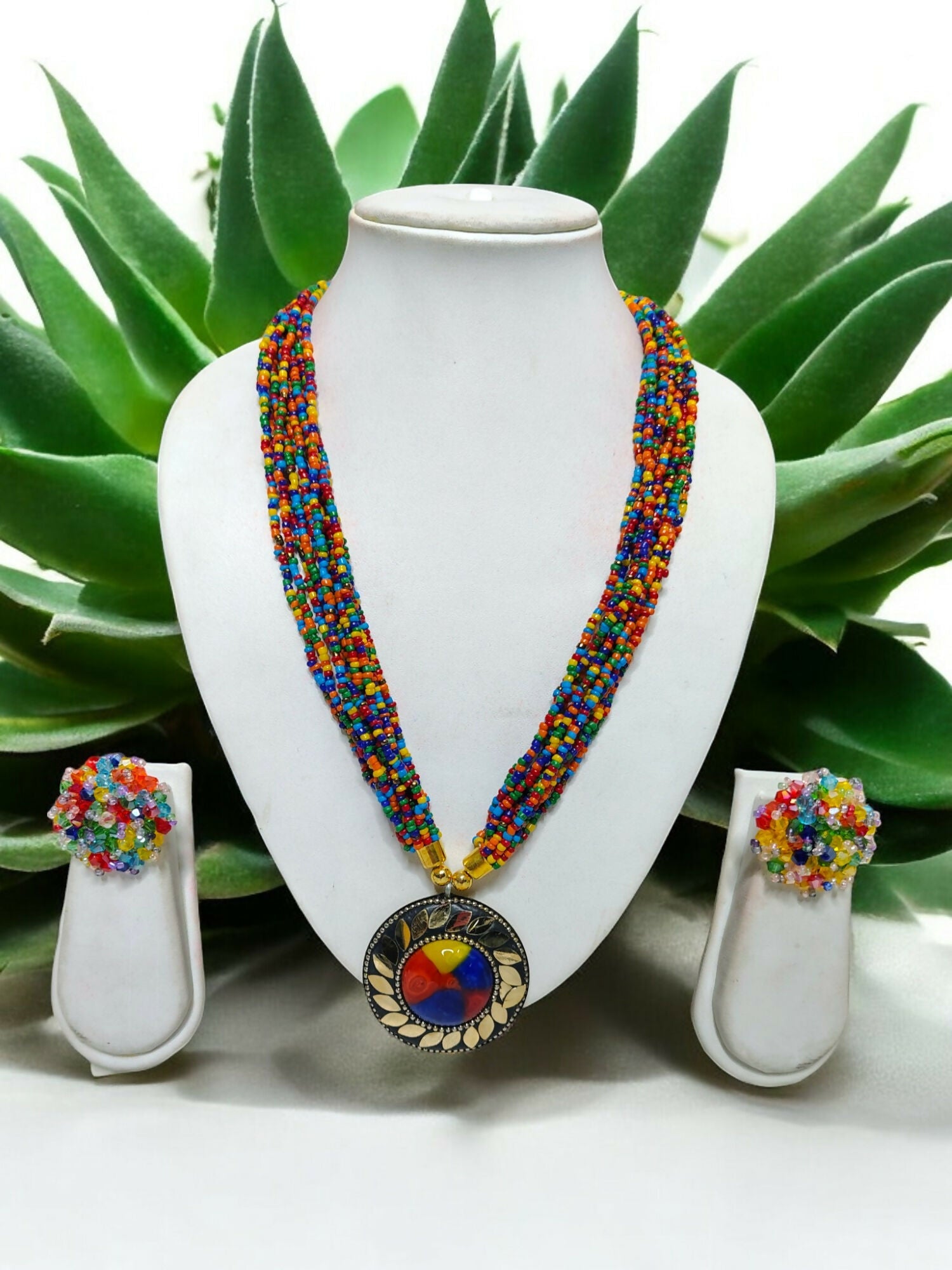 Inhanns All-Day Statement Beaded Necklace Set - Multi Colour | Grocsy