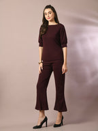 Myshka Women's Coffee Brown Solid Party Parallel Trousers | Grocsy