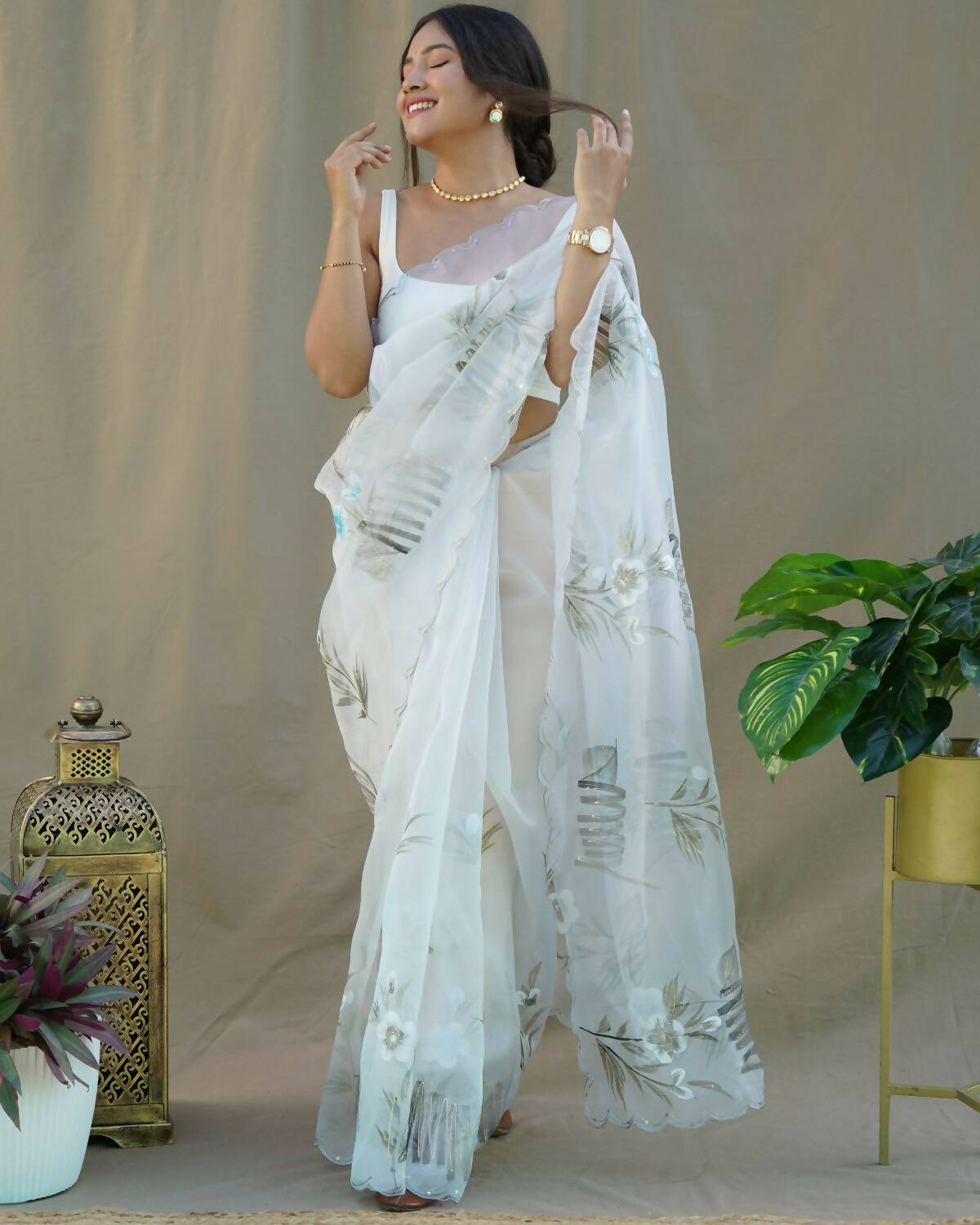 Vamsee Grey Organza Saree | Grocsy
