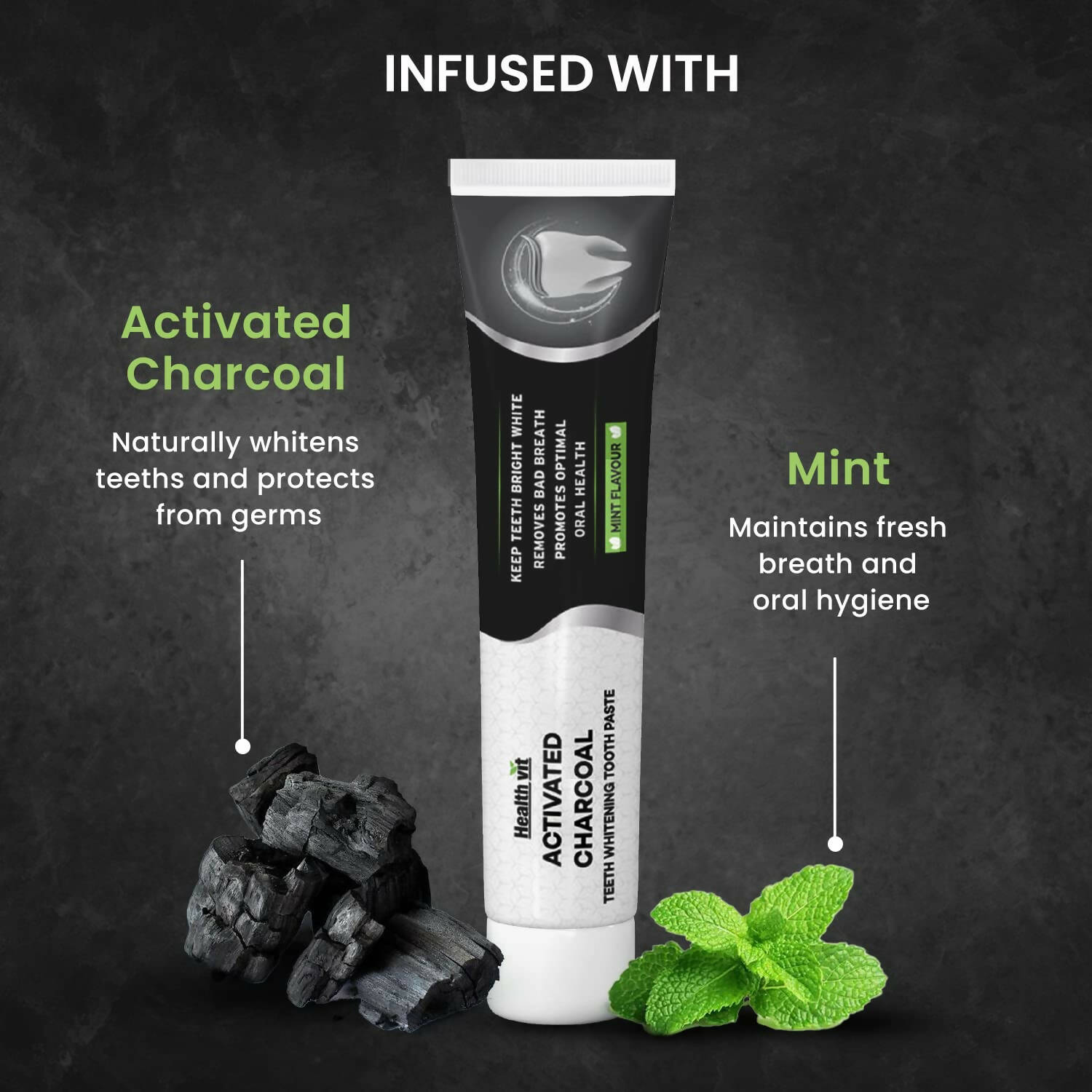 Healthvit Activated Charcoal Toothpaste | Grocsy