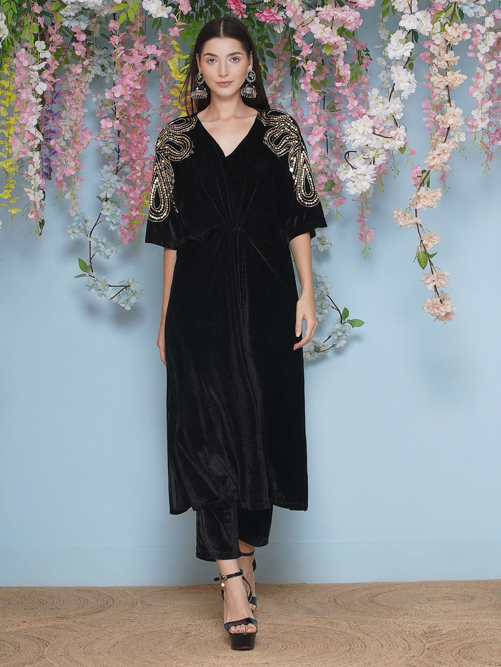 Joban Fashion Black Hand Embellished Velvet Set | Grocsy