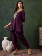 Sangria Embroidered Kurta & Dhoti Pant Kurta Set | Grocsy