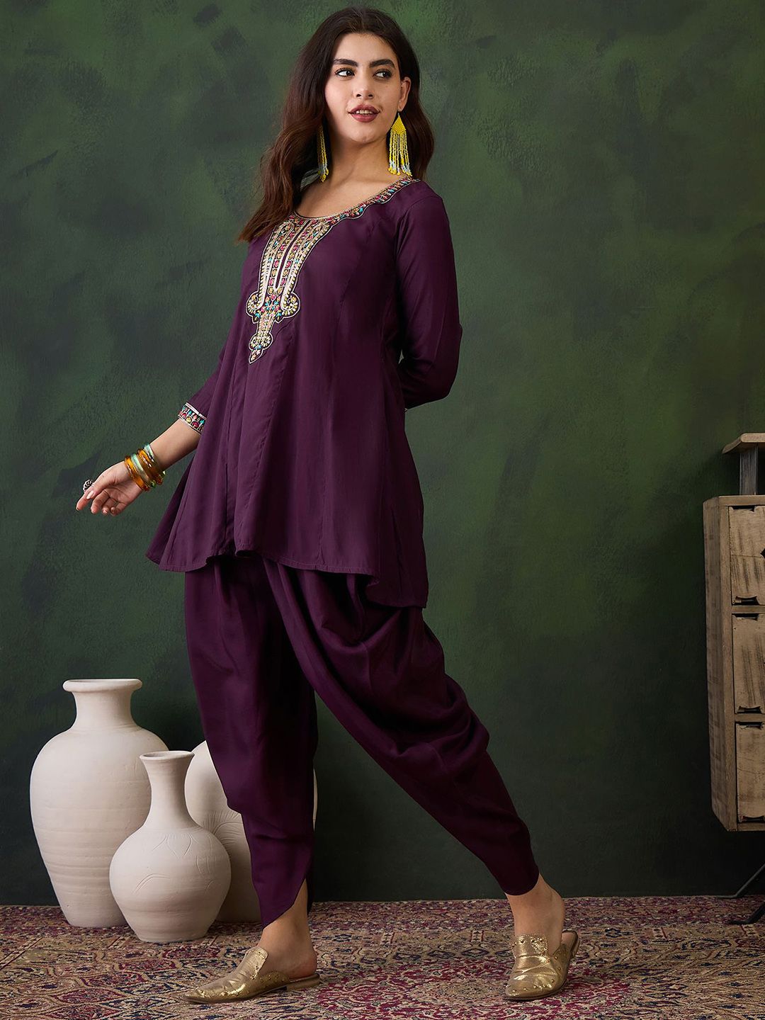 Sangria Embroidered Kurta & Dhoti Pant Kurta Set | Grocsy
