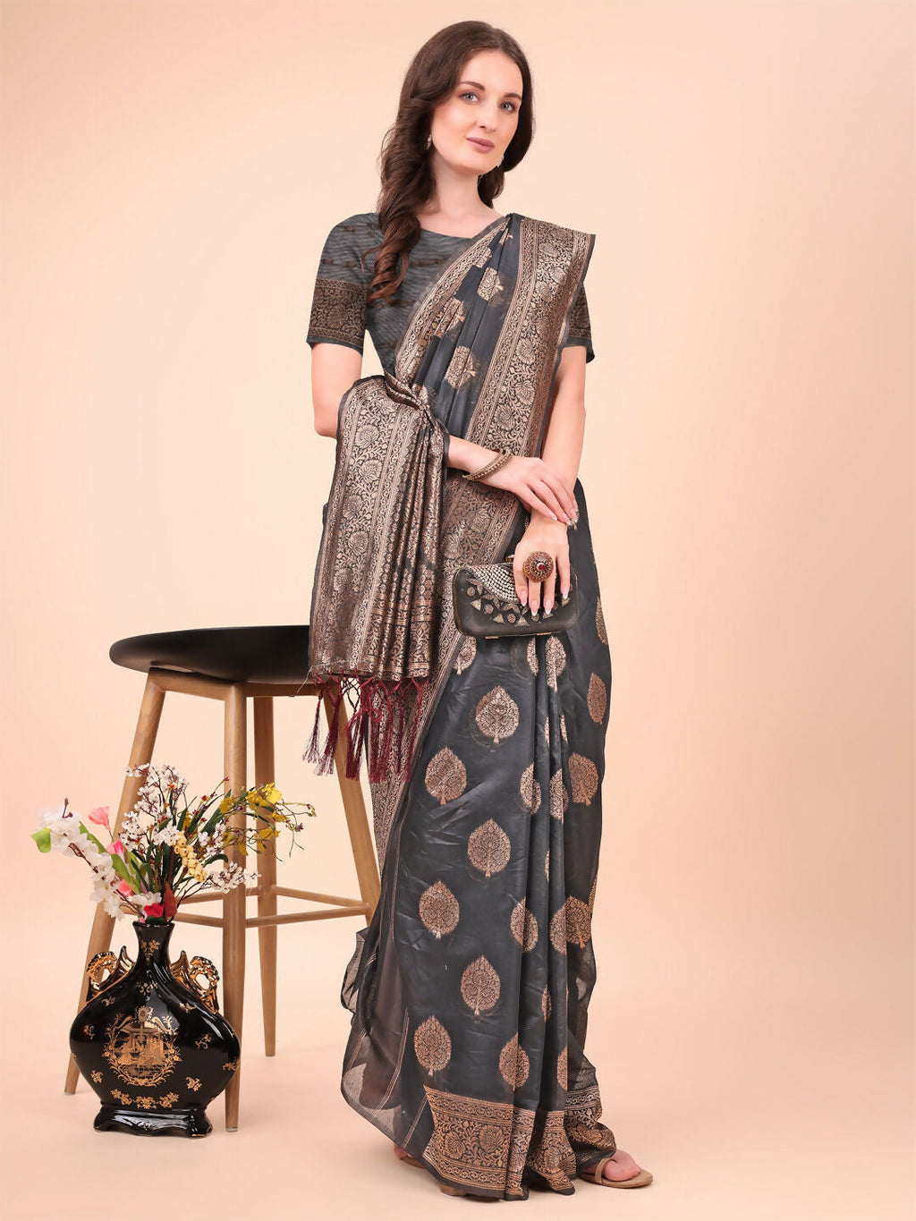 Shree Shyam Fashion Cotton Black Saree | Grocsy