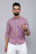 Miravan Men's Purple Floral Design Stylish Casual Cotton Shirt | Grocsy